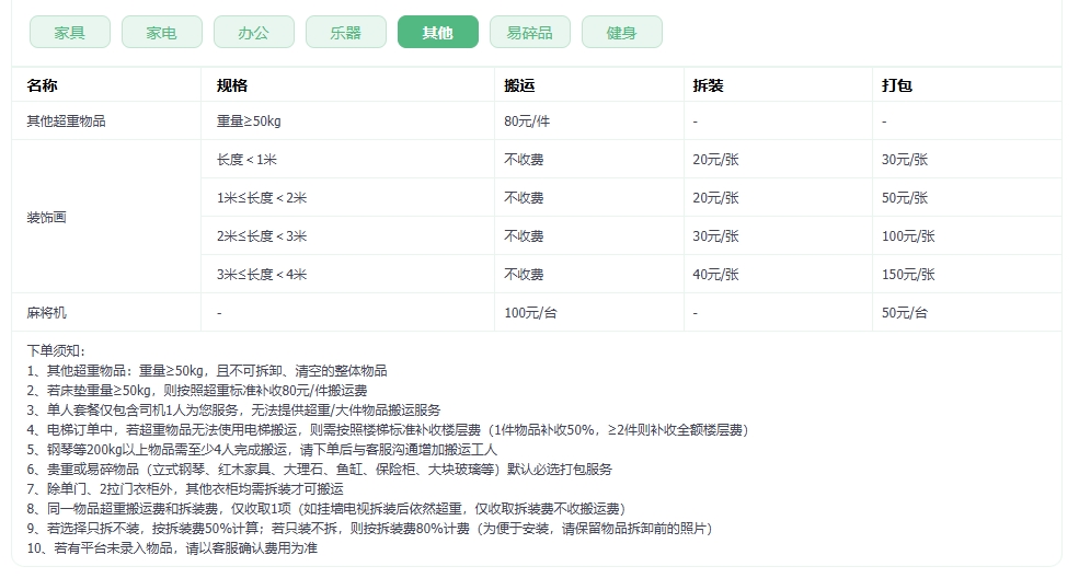 朝阳区搬家费用明细大盘点